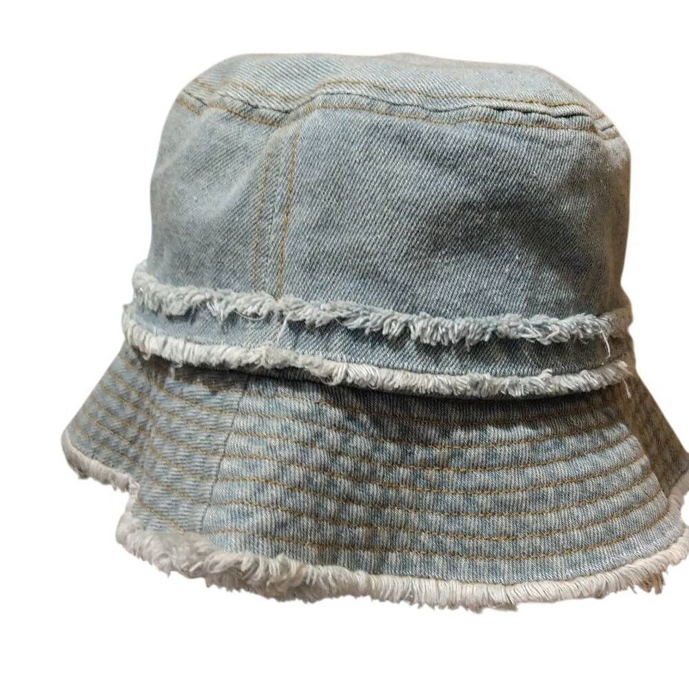 David and Young Denim Double  Fringe Bucket Hat Very Fringey